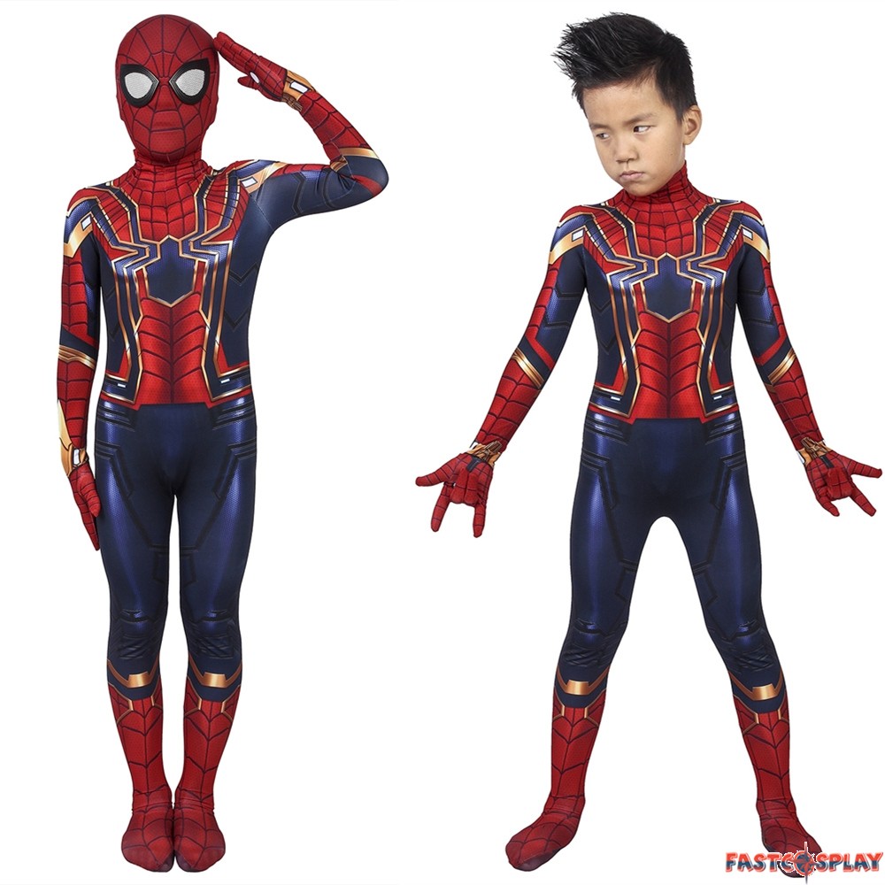 Avengers Issue Iron Spider-Man Peter Parker Kids Cosplay Costume Zentai Costume 