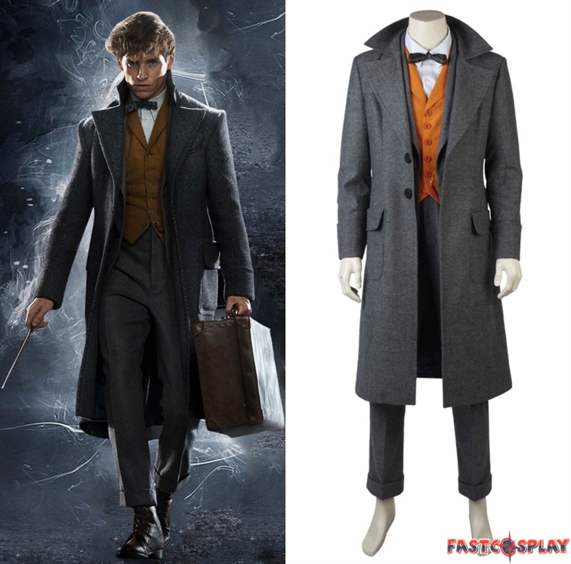 Newt Scamander Cosplay Costume Fantastic Over Coat Suit Blazer Pants Vest Shirt