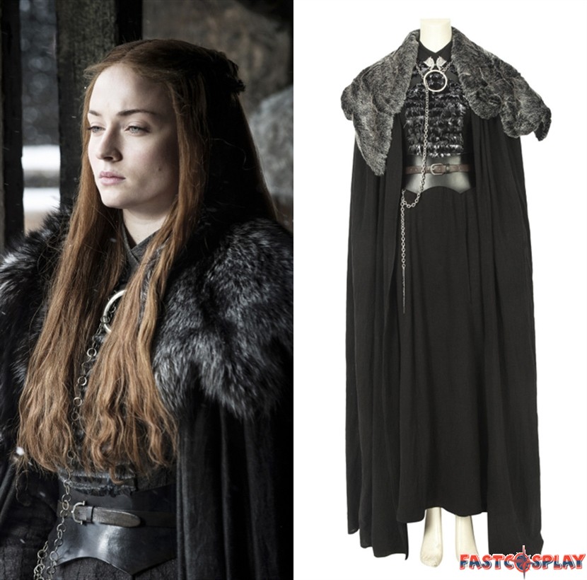 Game of Thrones Season 8 Sansa Stark Cosplay Costume Fancy Dress Prop Full Set