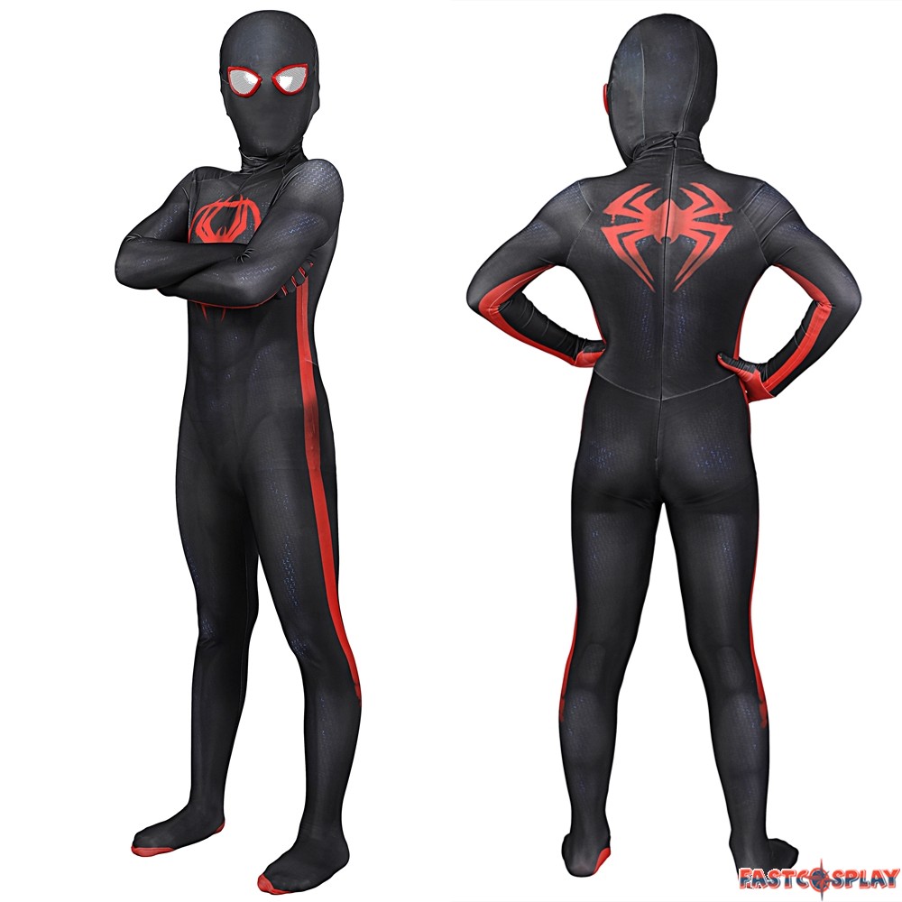 Mens Kids Miles Morales Spiderman Costume Child Spider-Man Superhero  Jumpsuit