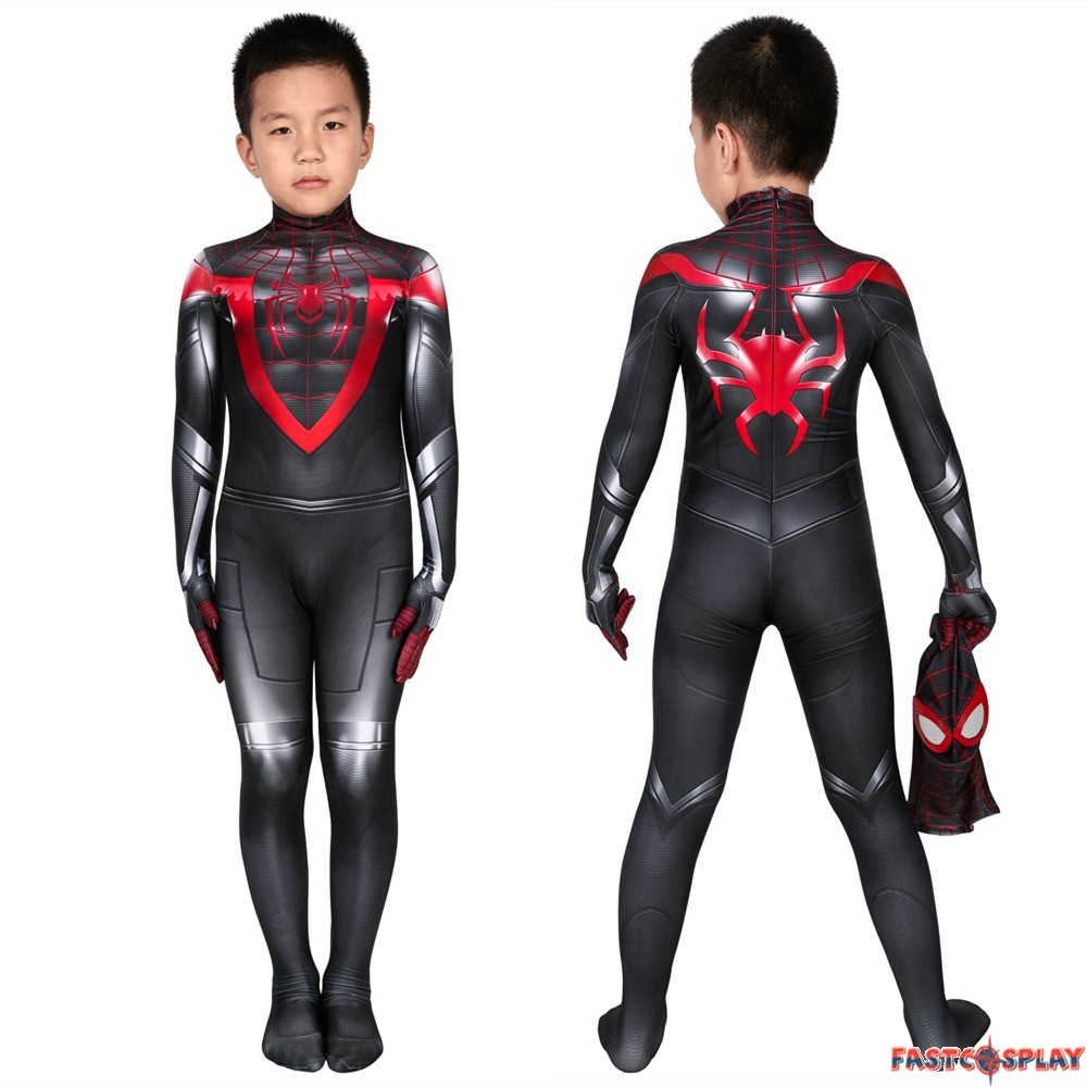 GUSTAVE® Spiderman Costume for Kids, 3D Lenses Miles Morales Spiderman Suit  Superhero Spider Man Jumpsuit & Mask Set, Spider-Man Suit for Boys 3-12