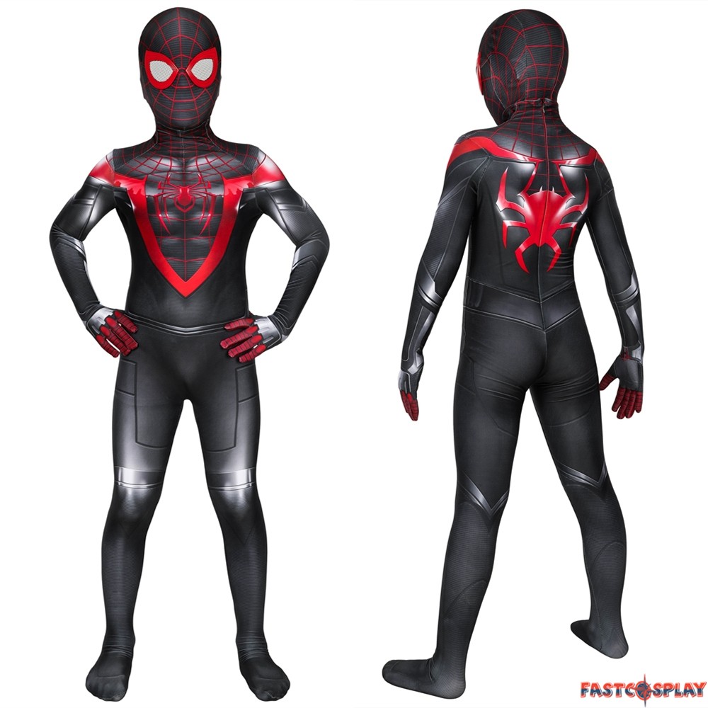 Mens Kids Miles Morales Spiderman Costume Child Spider-Man Superhero  Jumpsuit