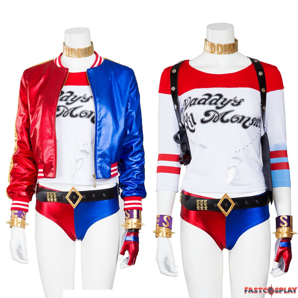 The Suicide Squad Harley Quinn Cosplay Costume Leather Deluxe Full Set lot 