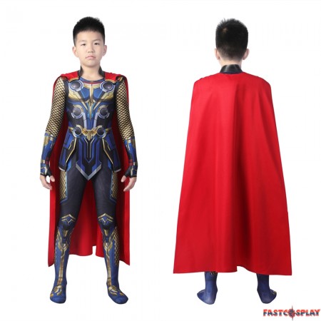 Thor Love and Thunder Thor Cosplay Kids Jumpsuit with Cloak