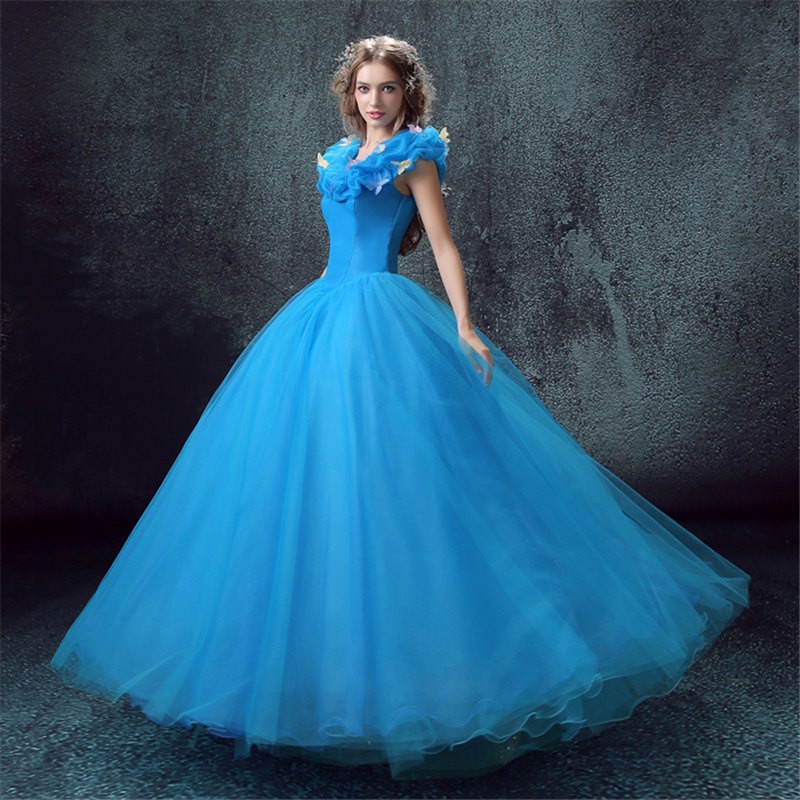 Disney Cinderella Live Action Blue Wedding Dress Cosplay Deluxe Costume