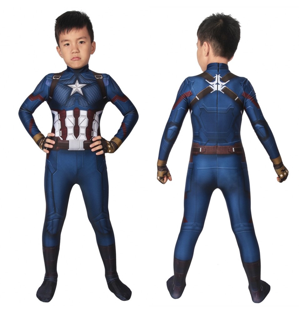 Avengers: Endgame Captain America Kids 3D Zentai Jumpsuit