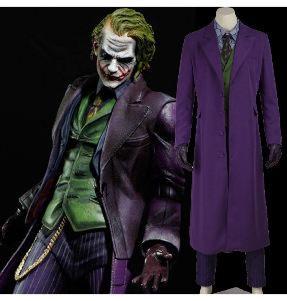 Dark Knight Joker Cosplay Costumes Gabardine Trench Coat Full Set