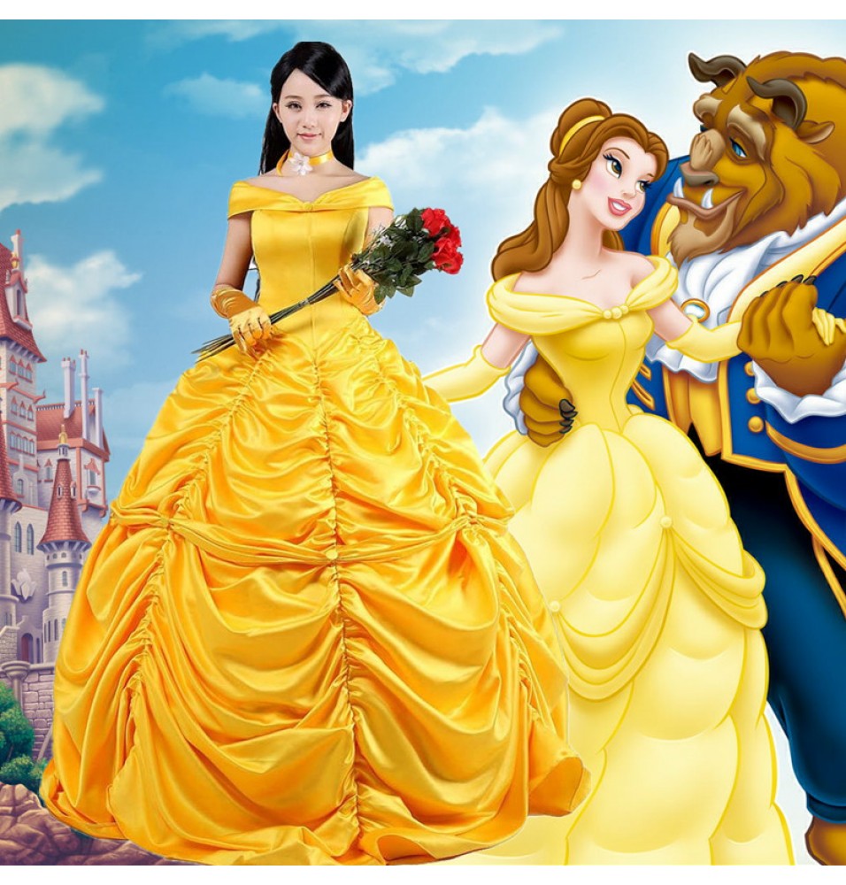 Disney Beauty and the Beast Belle Princess Evening Gown Dresses Costume