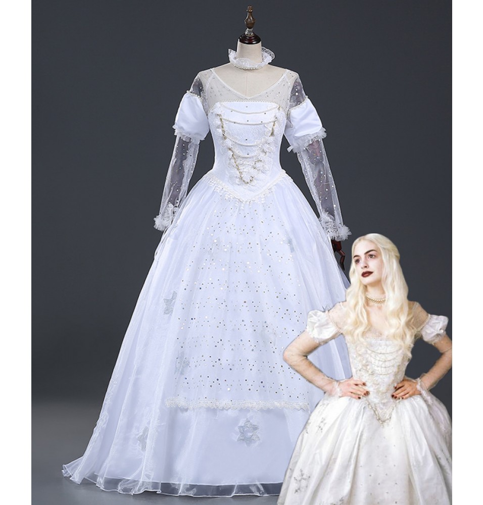 Disney Alice In Wonderland White Queen Dress Cosplay Costume