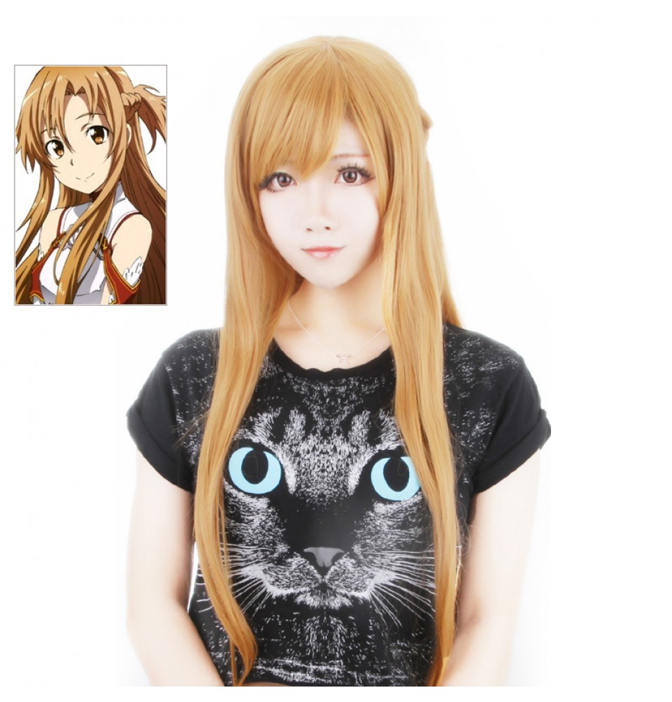 Sword Art Online Asuna Yuuki Braided Long Gold Brown Cosplay Wigs