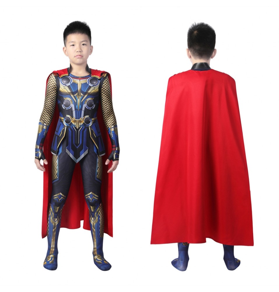 Thor Love and Thunder Thor Cosplay Kids Jumpsuit with Cloak