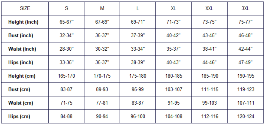 Infinity Size Chart